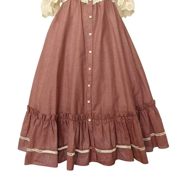 Gunne Sax Red Polka Dot Midi Dress Size 9 Eyelet Lace Prairie Calico - Picture 5 of 11